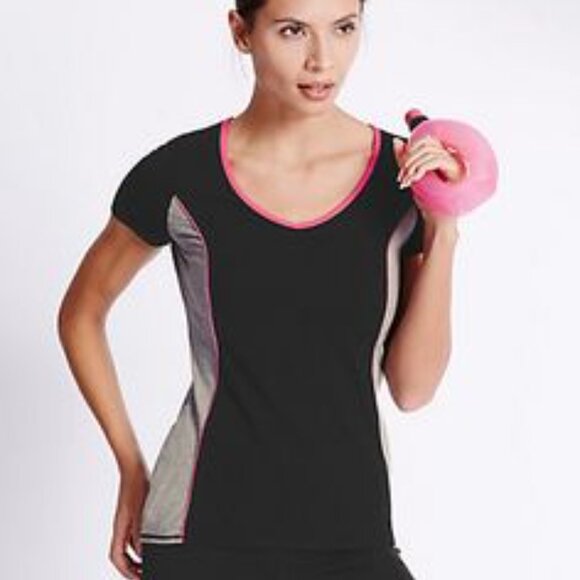 Marks & Spencer Tops - Marks & Spencer Black and Gray Tee with Pink Trim